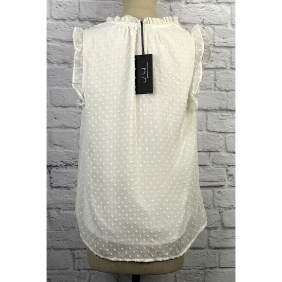 Womens Ivory Top SIZE SMALL Sheer Swiss Dot Blouse Sleeveless V Neck Ruffles NWT - Picture 3 of 10